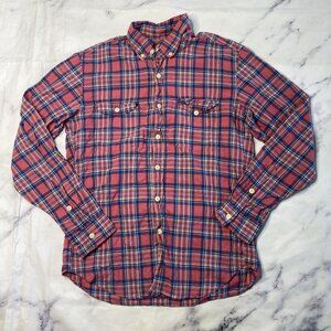 J Crew Plaid Button Up Shirt Mens Size Medium Madras Shirts Plaid Red Blue B60